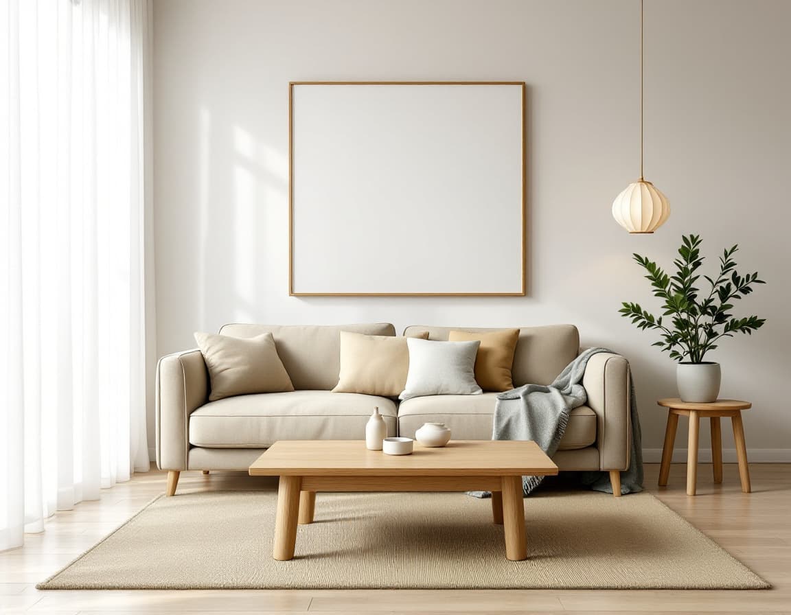 Japandi-style living room after DecorAI redesign