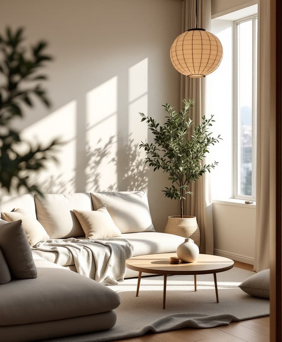 Japandi living room after DecorAI redesign